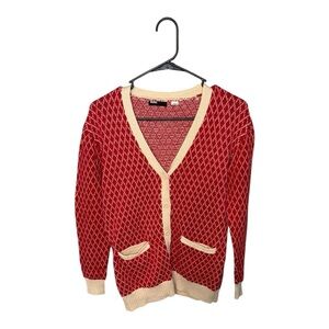 BDG by Urban Outfitters V-neck Red and Cream Button Cardigan oversized